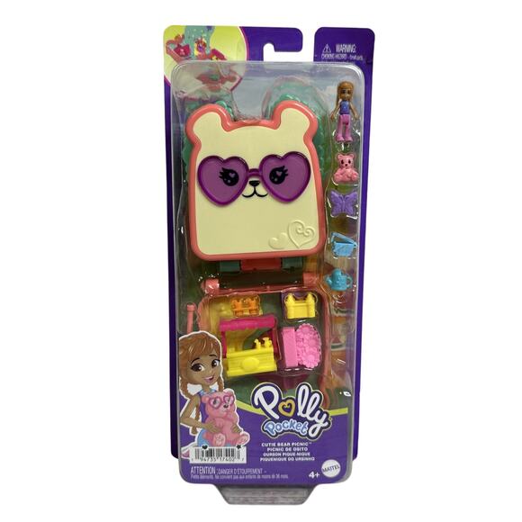 Polly Pocket 2024 Cutie Bear Picnic Mini Play Set Toy Pet and Food Theme New - Picture 1 of 8